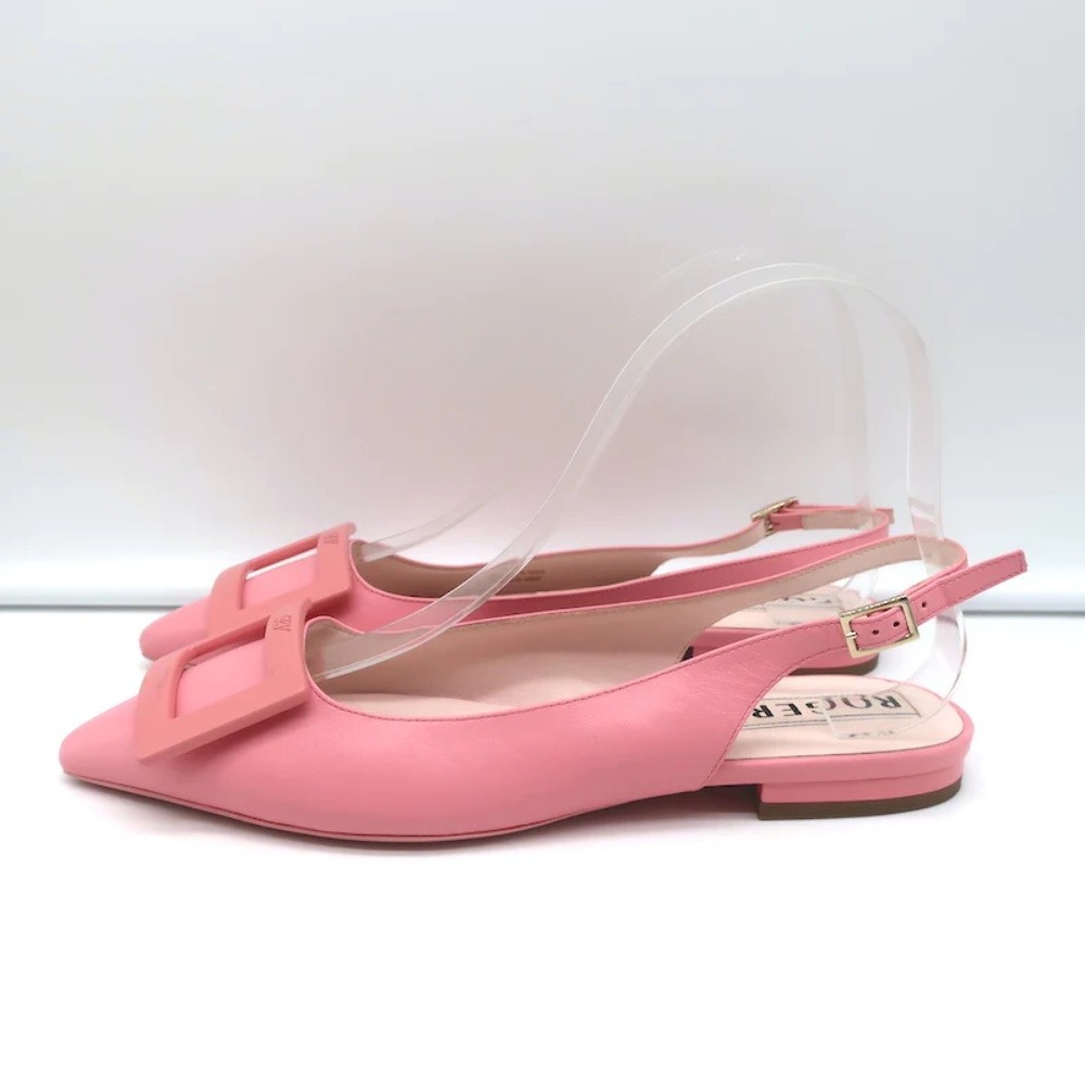 Roger Vivier Gommettine Buckle Slingback Ballet Flats Pink Leather Size 36 - Picture 6 of 12